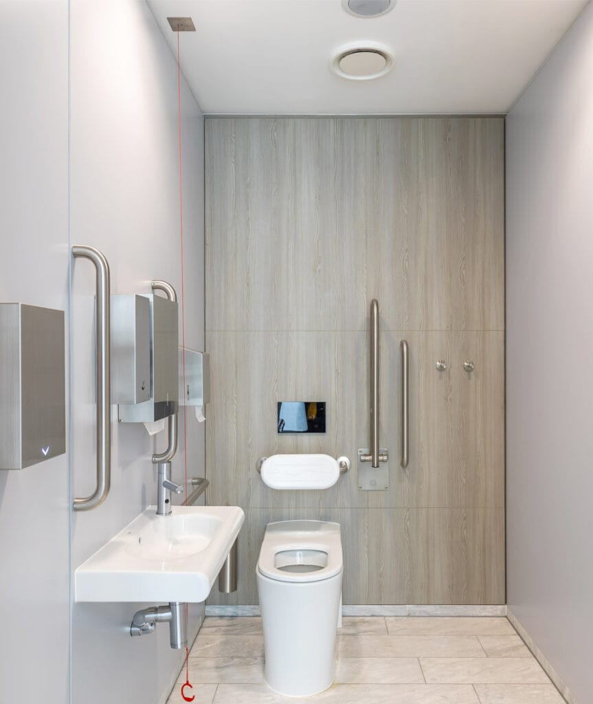 Wheelchair accessible washroom toilet Doc M fittings