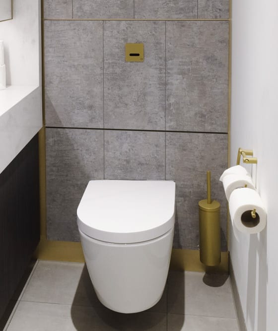 SMART washroom technology for a PVD finished electronic flush plate installed in Superloo