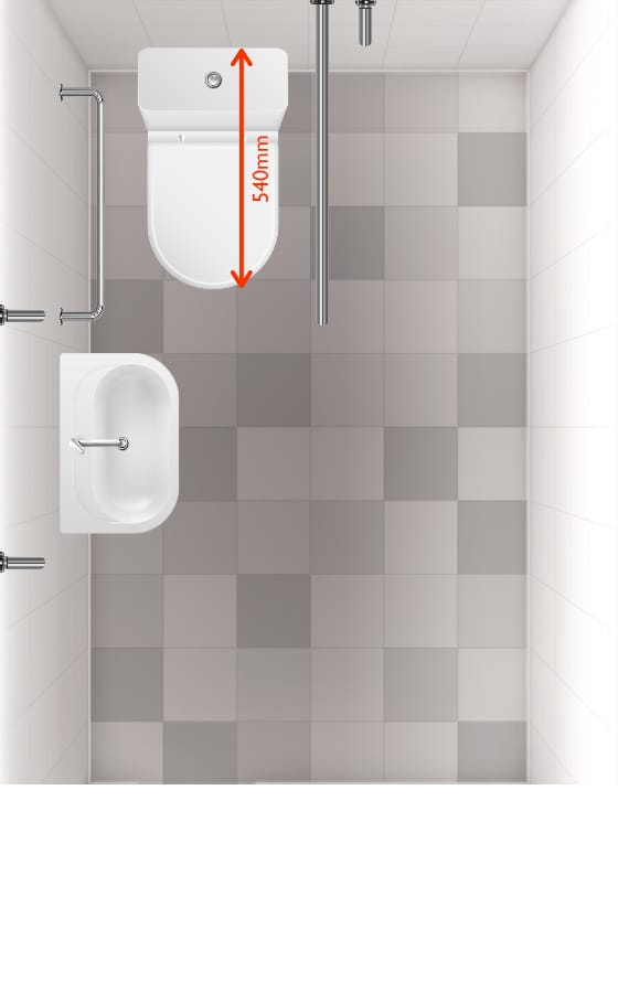 Non-compliant accessible WC pan dimensions diagram 1