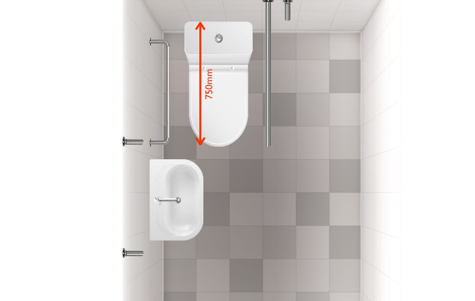 Non-compliant accessible WC pan dimensions diagram 2