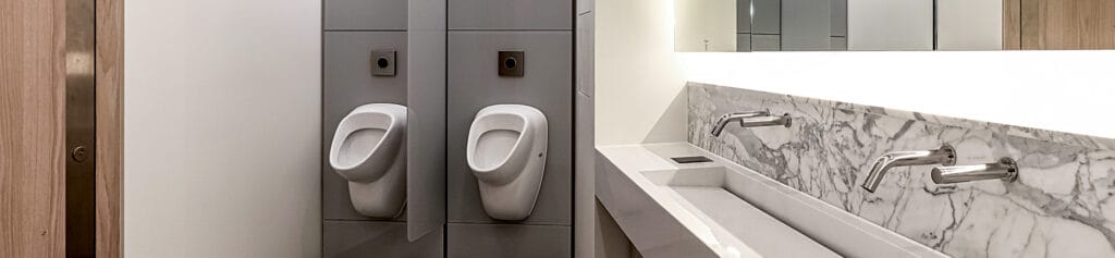 Commercial washroom having a timed hygiene flush