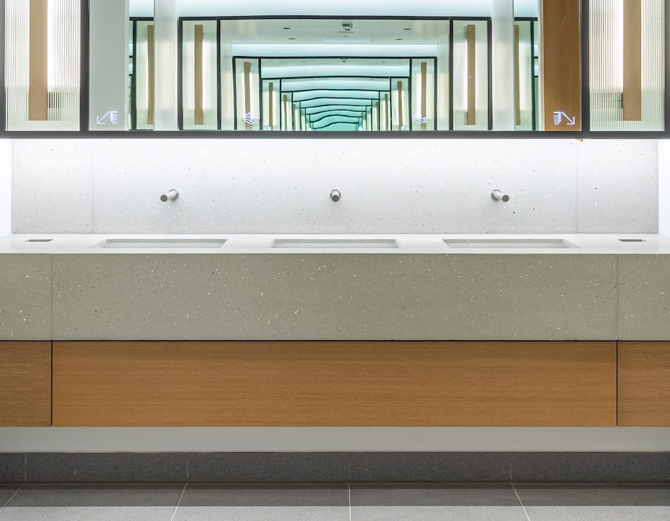 Sensor taps and multifeed foam soap dispenser installed for trending commercial sustainable washroom