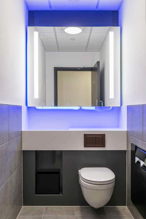 Alavo Superloo accommodatng ambulant accessible toileth back-lit mirror