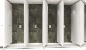 White commercial shower stall cubicle