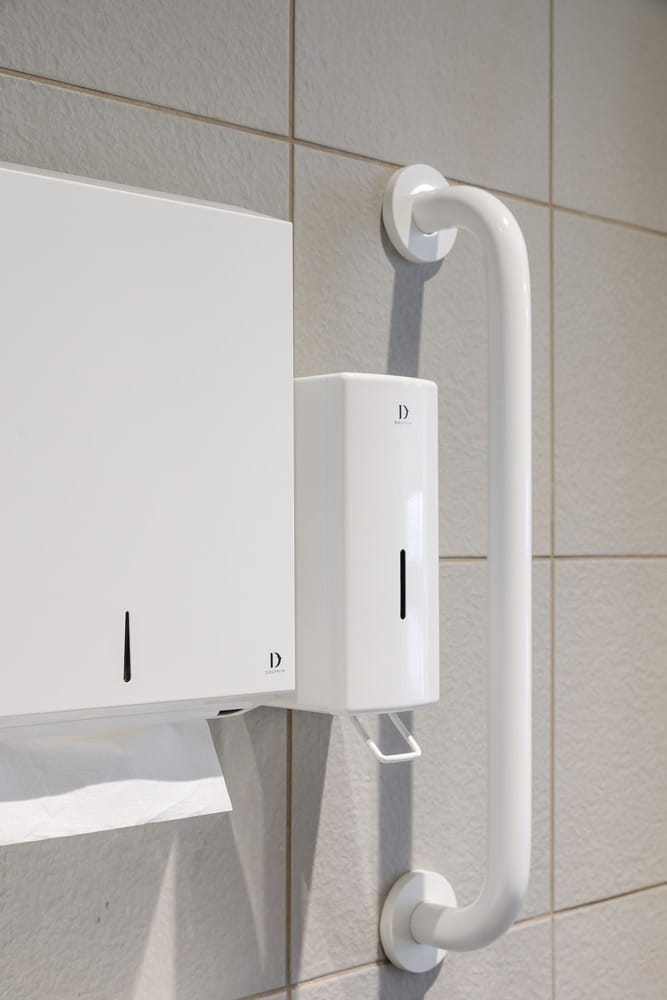 Special finished and white coloured paper towel dispenser, soap dispenser, grab rail