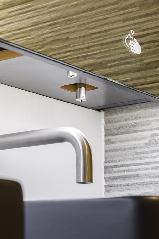 DS102 SMART enabled wall mounted sensor tap and behind-mirror soap dispenser