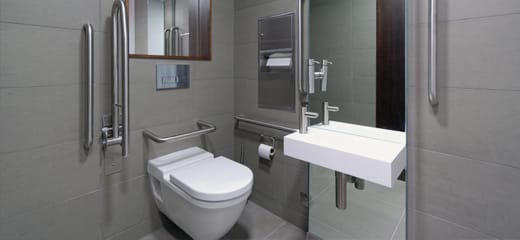Incorrect positioning of fixtures in a wheelchair accessible toilet