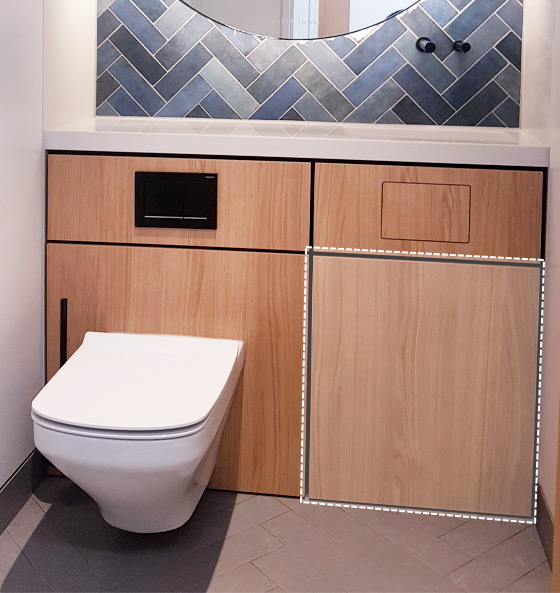 Superloo layout washroom with the access panel next to the wall mounted pan