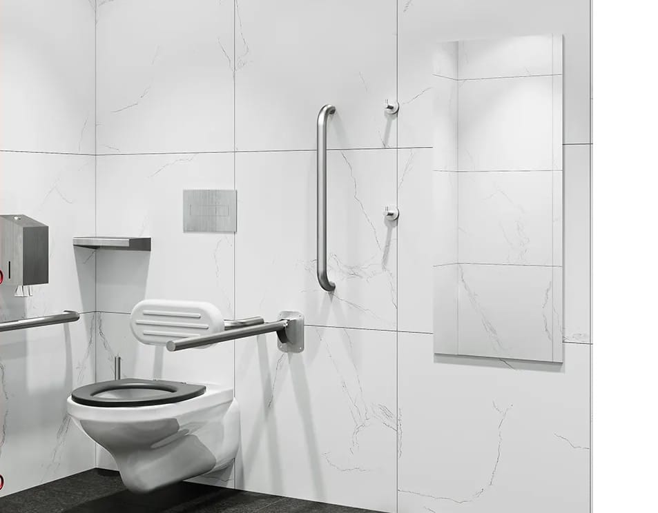 Tall Doc M mirror rendering in accessible washroom