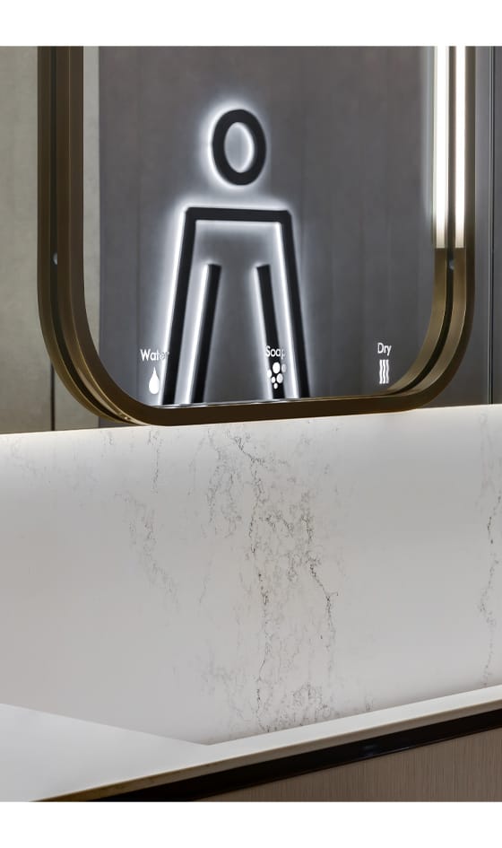 Instant hot water system installed behind the mirror washroom solution