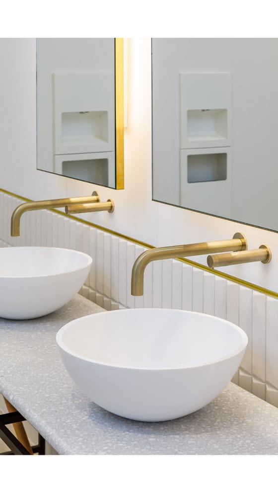 Matching InForm soap dispenser and tap in gold special finished and coating