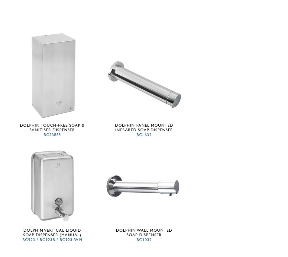 Images of infrared touch free soap dispensers and manual soap dispensers