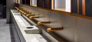 Row of special finish sensor taps in fired gold