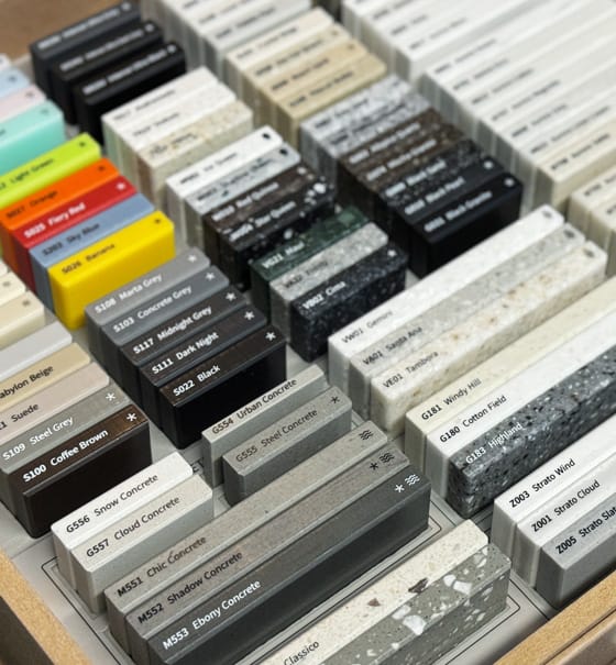 Corian wash troughs colour samples