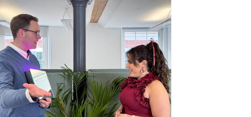 Architect speaking to a Dolphin Solutions washroom consultant