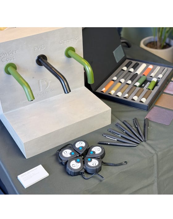 Showcase pop-up of washroom product samples and special finishes