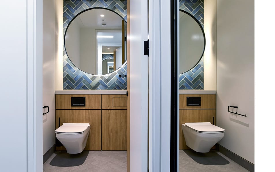 Superloo with tap, waste bin, WC pan, flush plate and more washroom products