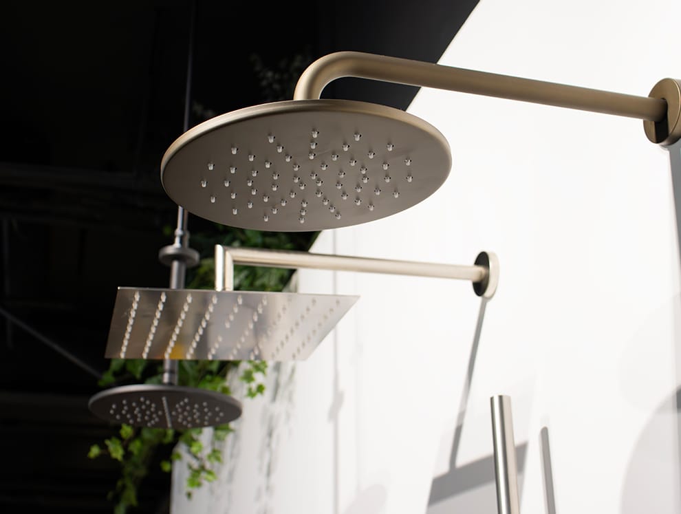 Various shower heads with special finishes at the Dolphin Showroom