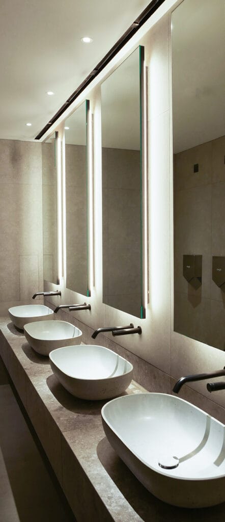 LED lit washroom mirror by Dolphin Solutions at Ilona Rose House