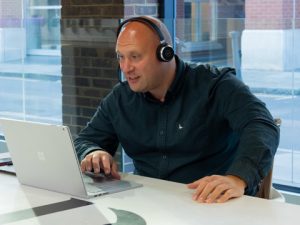Commercial washroom consultant in a meeting