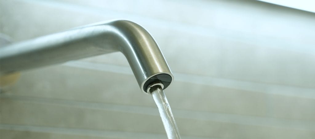 Running sensor faucet in satin brushed finish